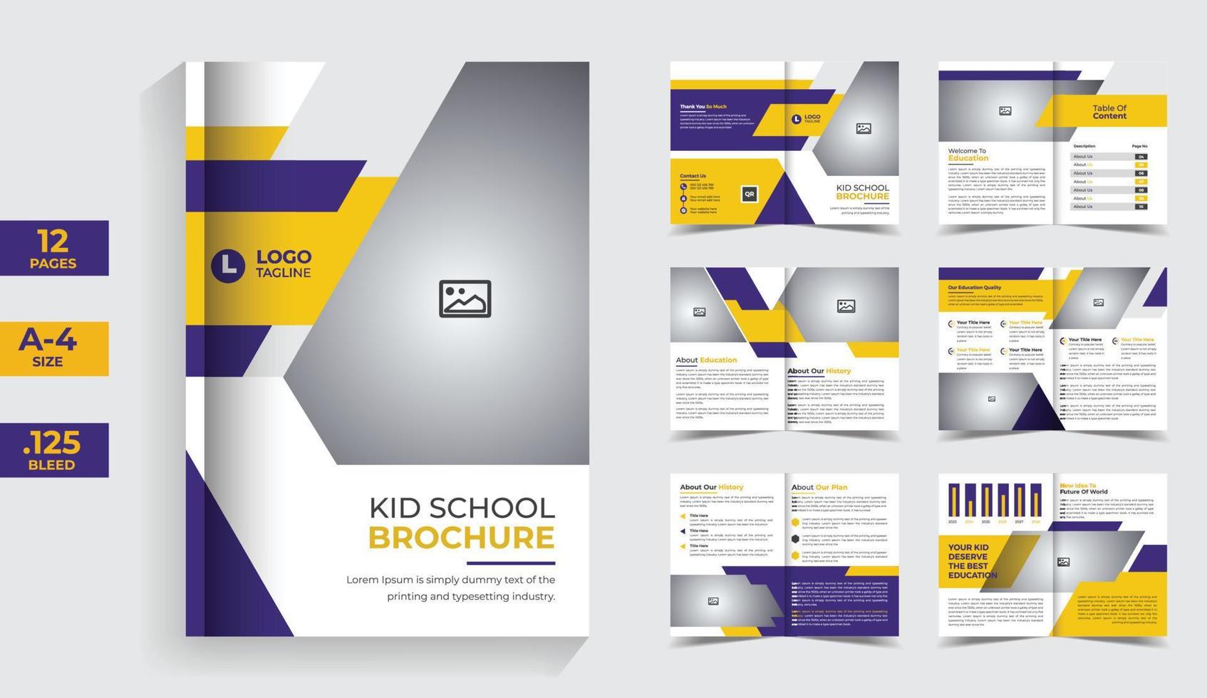 Kid School Education company bi-fold brochure template vector