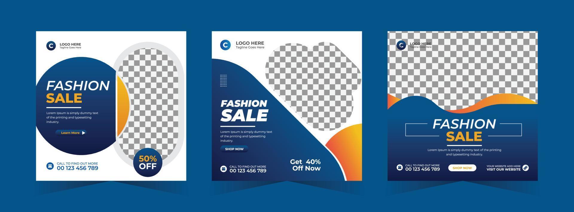 Modern dynamic fashion sale social media post and web banner bundle template vector