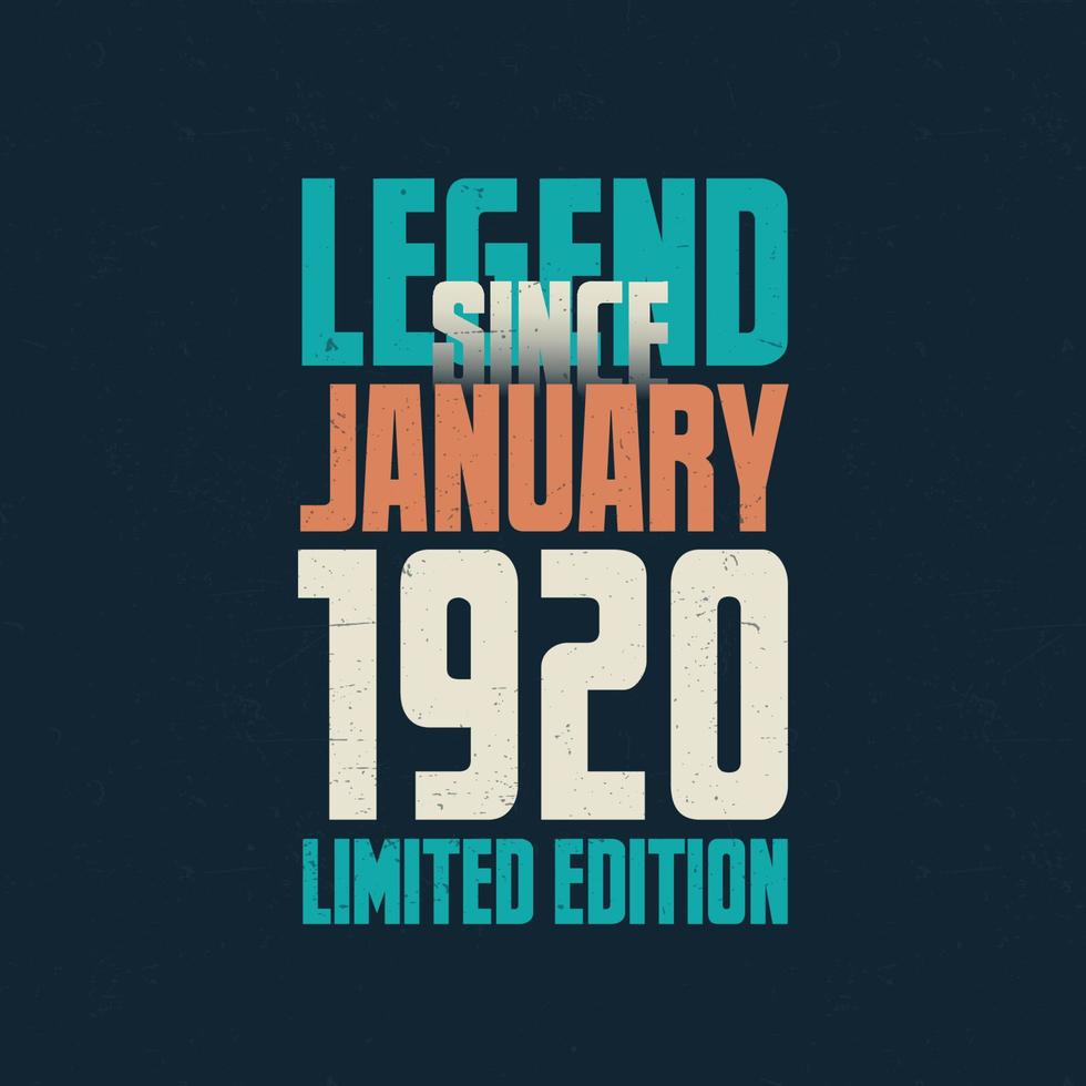 Legend Since January 1920 vintage birthday typography design. Born in the month of January 1920 Birthday Quote vector