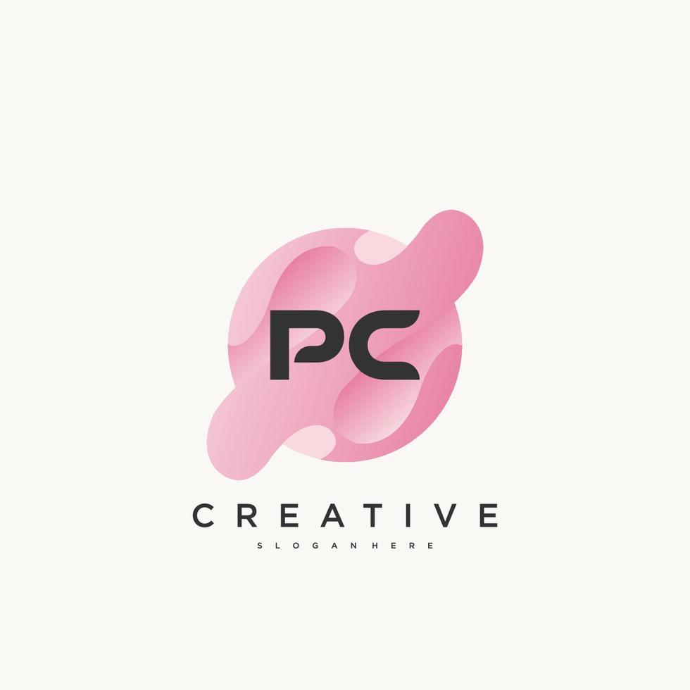 vector de elementos de plantilla de diseño de icono de logotipo colorido de letra inicial de pc
