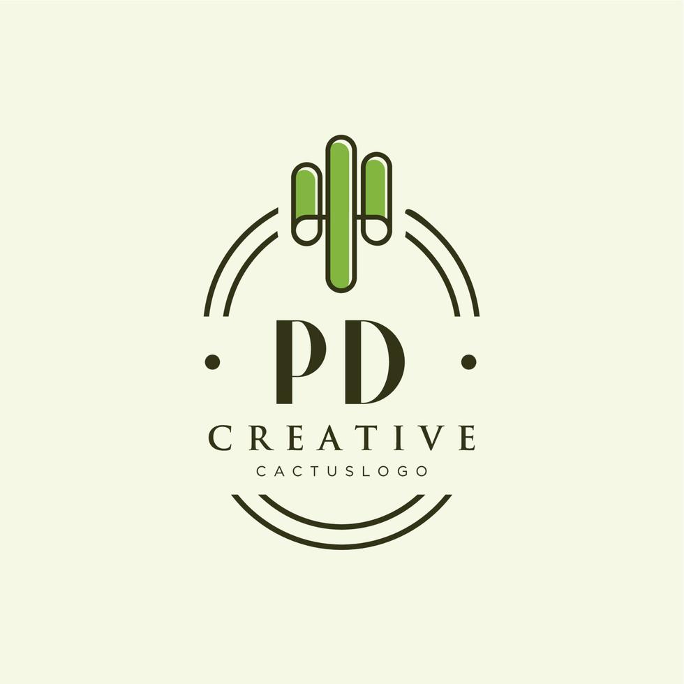 vector de logotipo de cactus verde de letra inicial pd