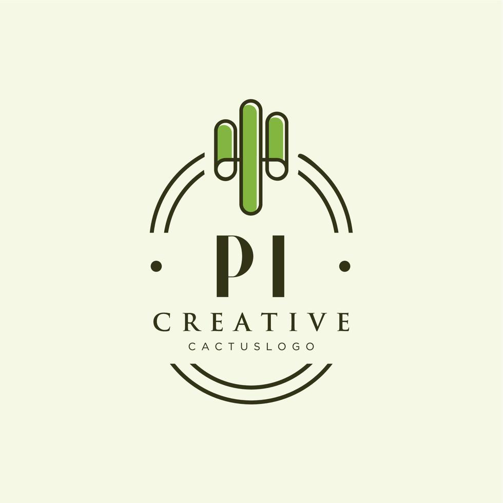 PI Initial letter green cactus logo vector
