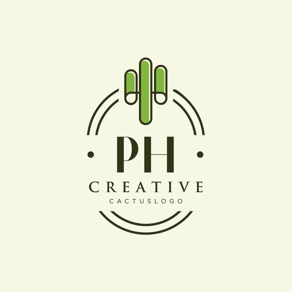 ph letra inicial vector de logotipo de cactus verde