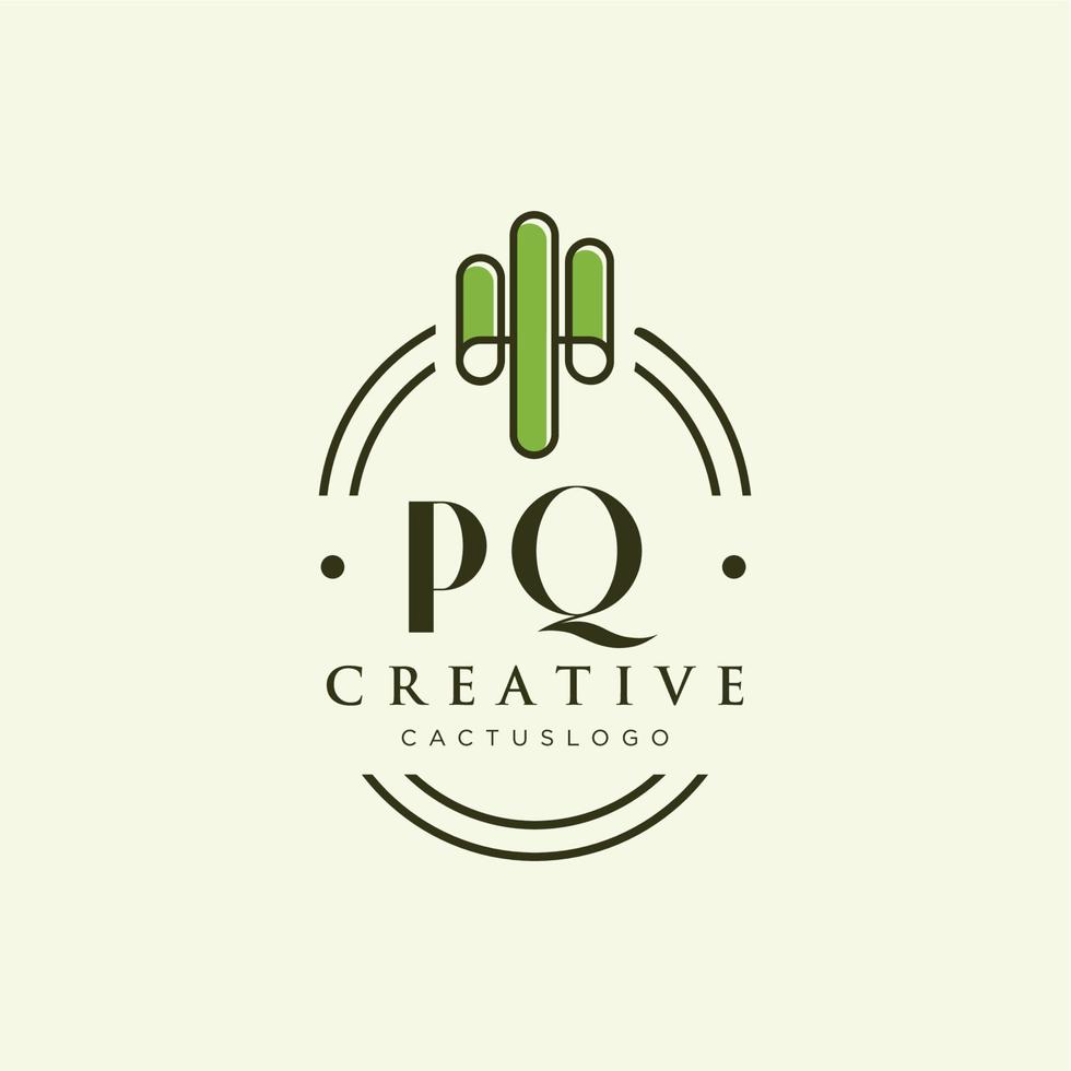 PQ Initial letter green cactus logo vector