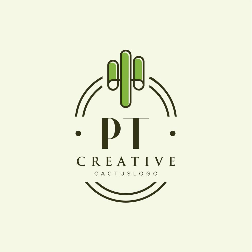 PT Initial letter green cactus logo vector
