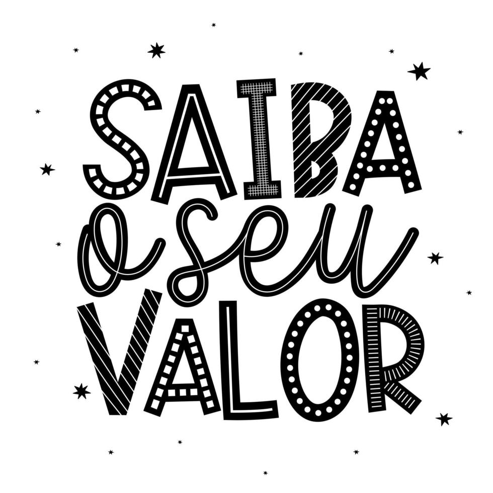 Afiche inspirador en portugués brasileño. traducción - conoce tu valor. vector