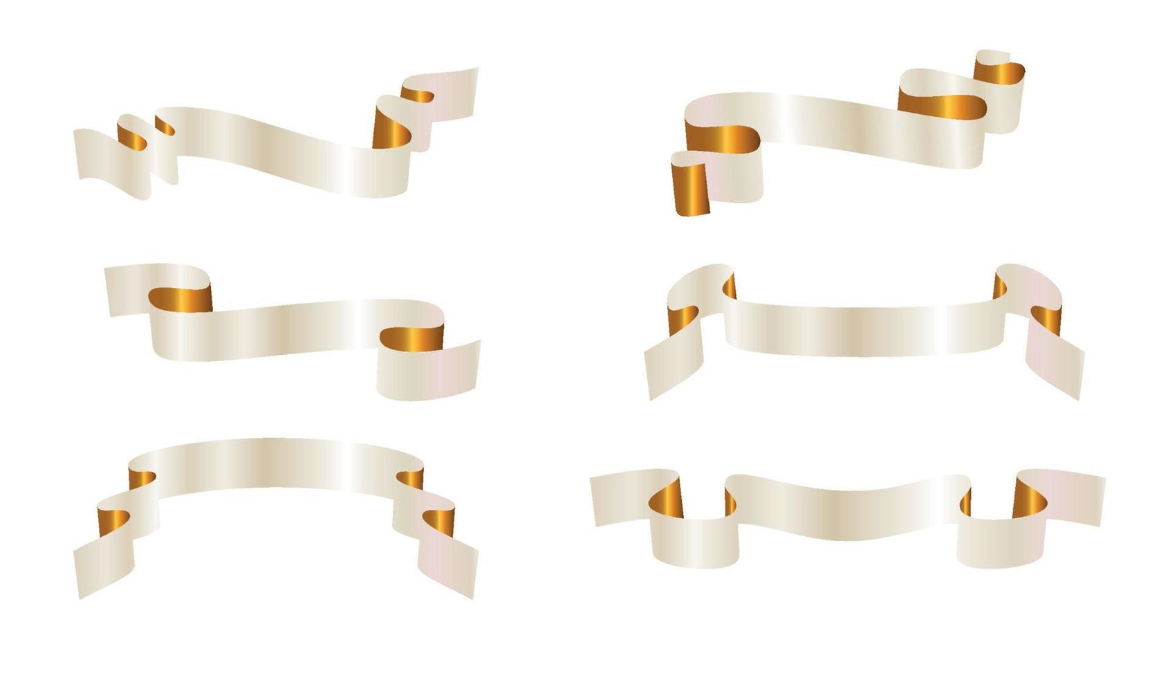 Set of gold ribbons for design, discount offer and gift. Retro or modern style. Flat ribbon illustration isolated on white background. vector