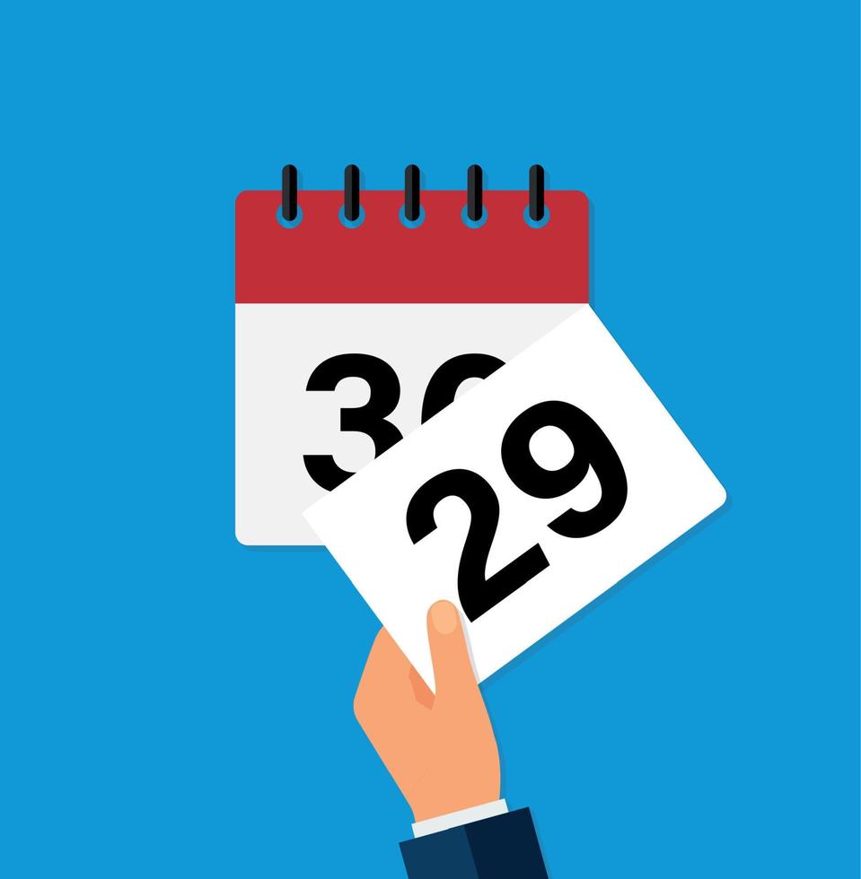 tear off a leaf on a wall calendar. the coming of a new day. flat vector illustration.