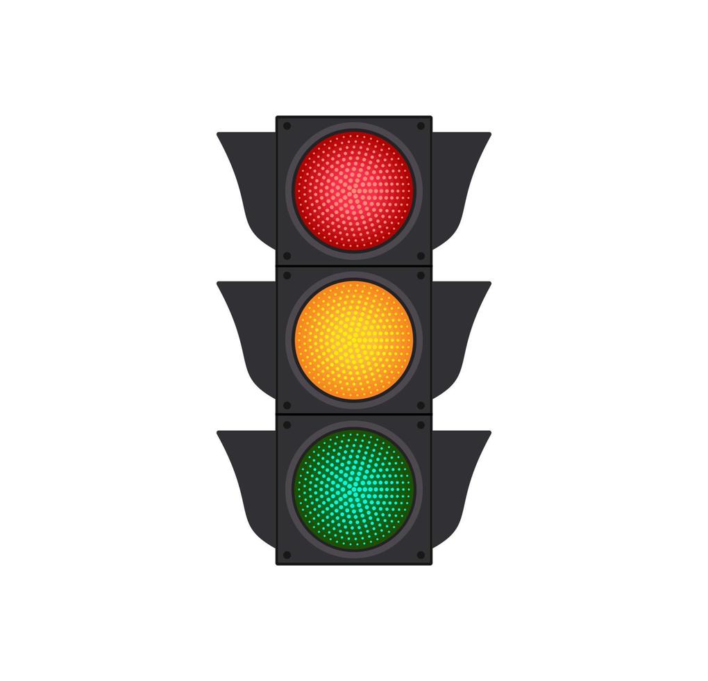 Icons depicting typical horizontal traffic signals with red light above green and yellow in between isolated vector illustration