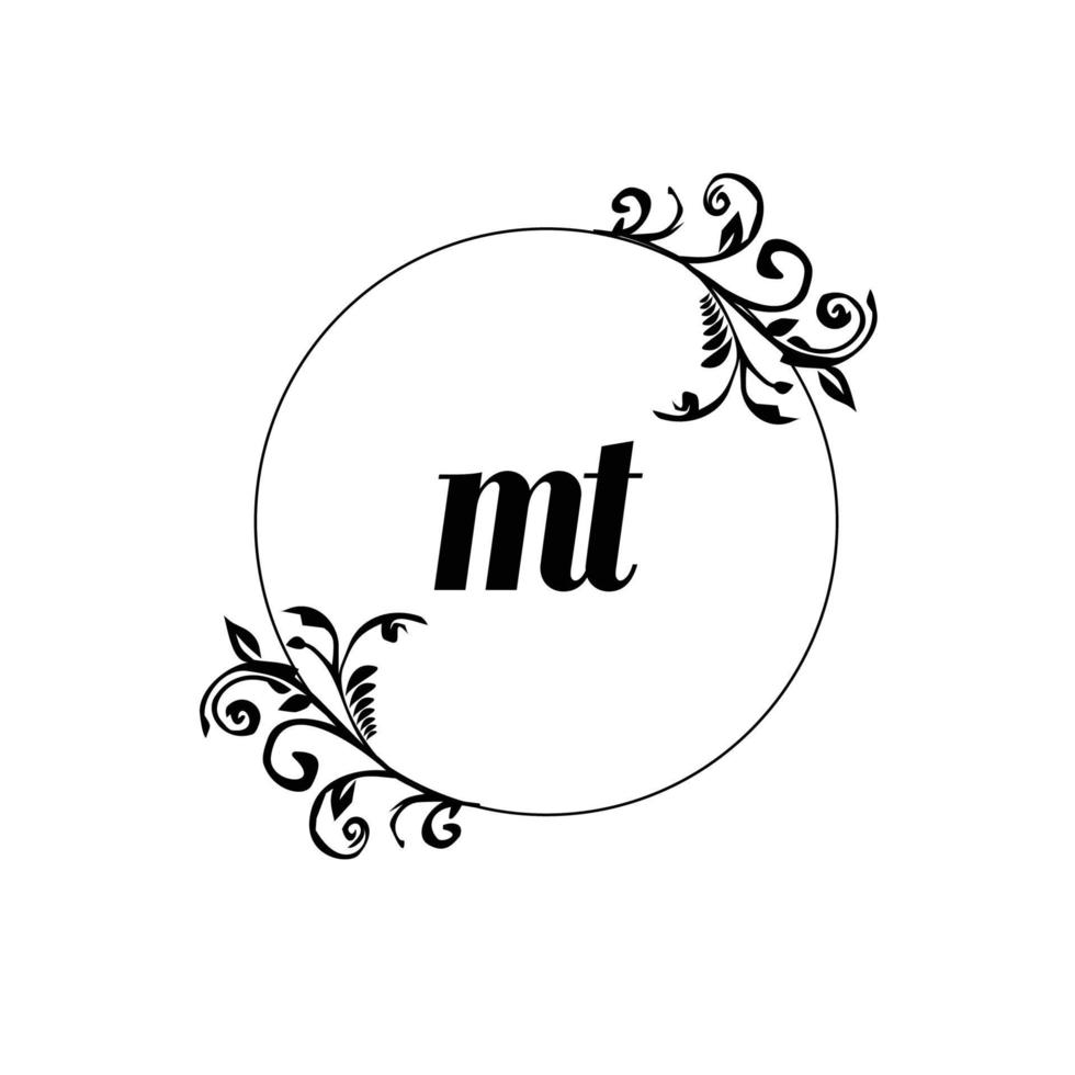 inicial mt logo monograma carta elegancia femenina vector