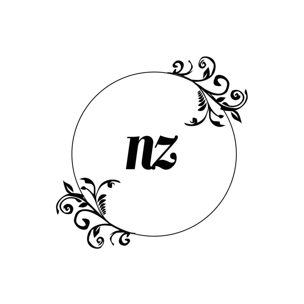 Initial NZ logo monogram letter feminine elegance vector