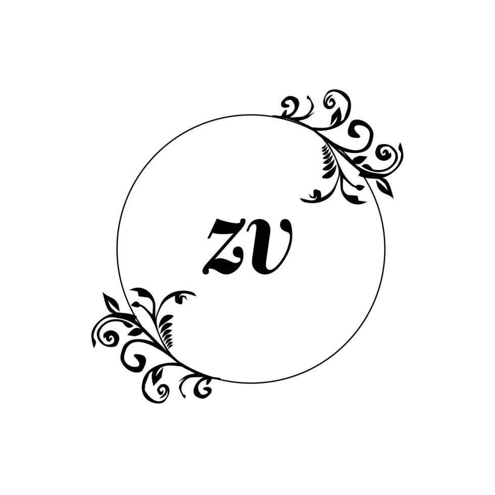 inicial zv logo monograma carta elegancia femenina vector