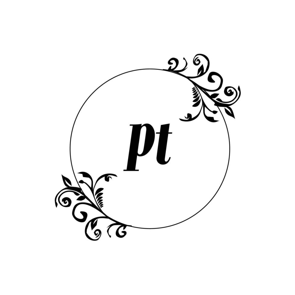 Initial PT logo monogram letter feminine elegance vector