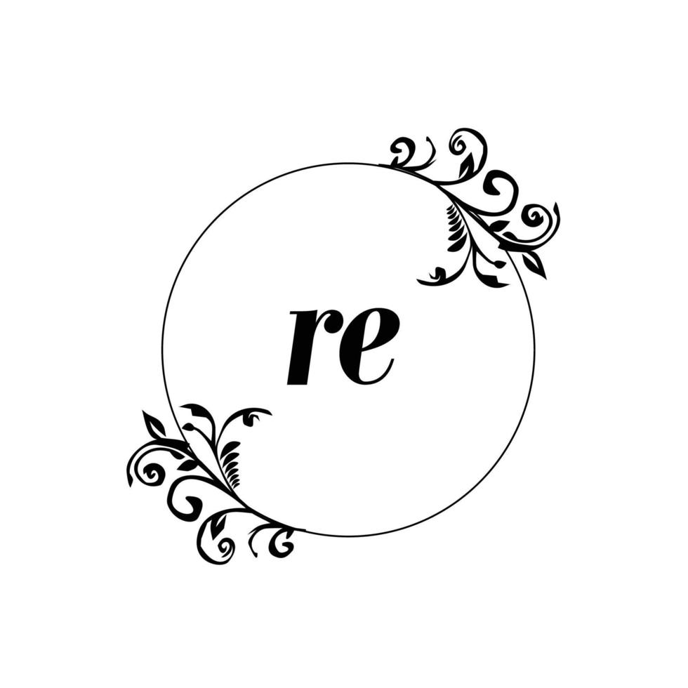 Initial RE logo monogram letter feminine elegance vector