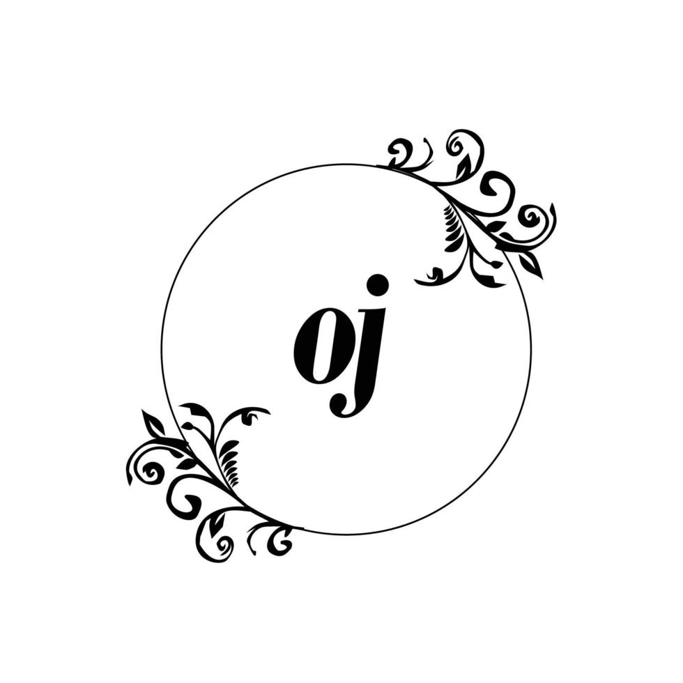 Initial OJ logo monogram letter feminine elegance vector