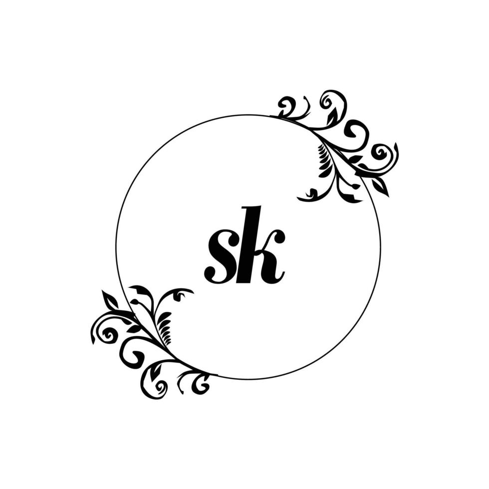 inicial sk logo monograma carta elegancia femenina vector