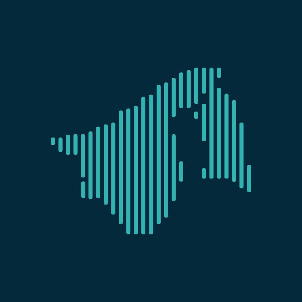 Vector abstract map of Brunei with blue straight rounded lines isolated on a indigo background.