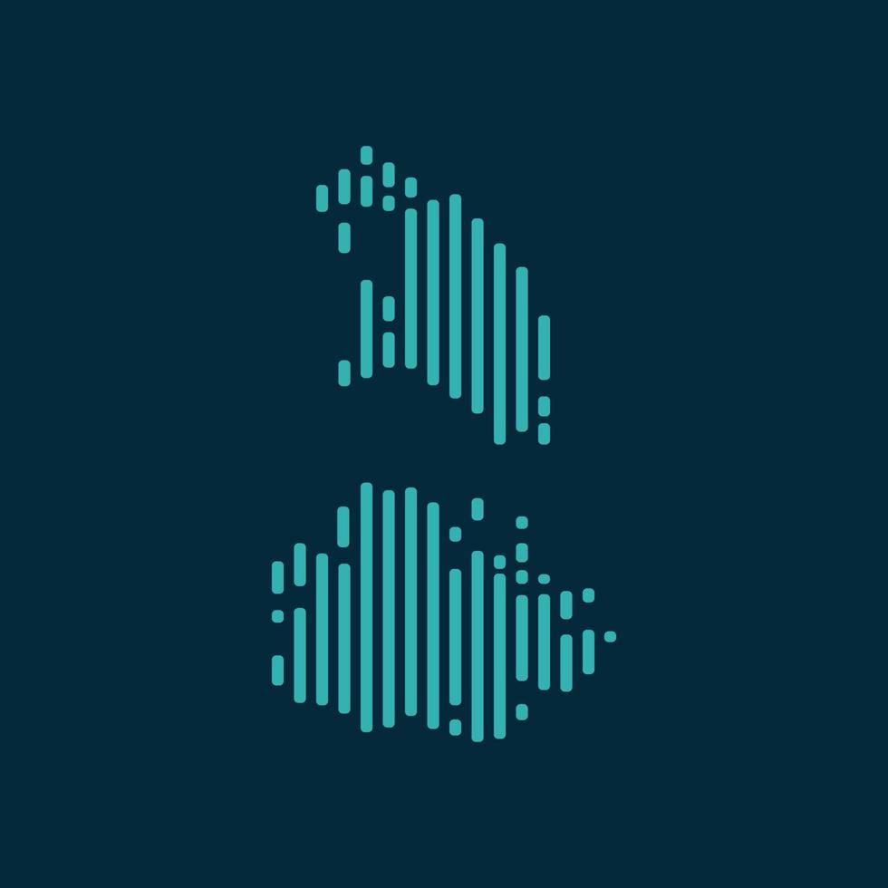 Vector abstract map of Antigua and Barbuda with blue straight rounded lines isolated on a indigo background.