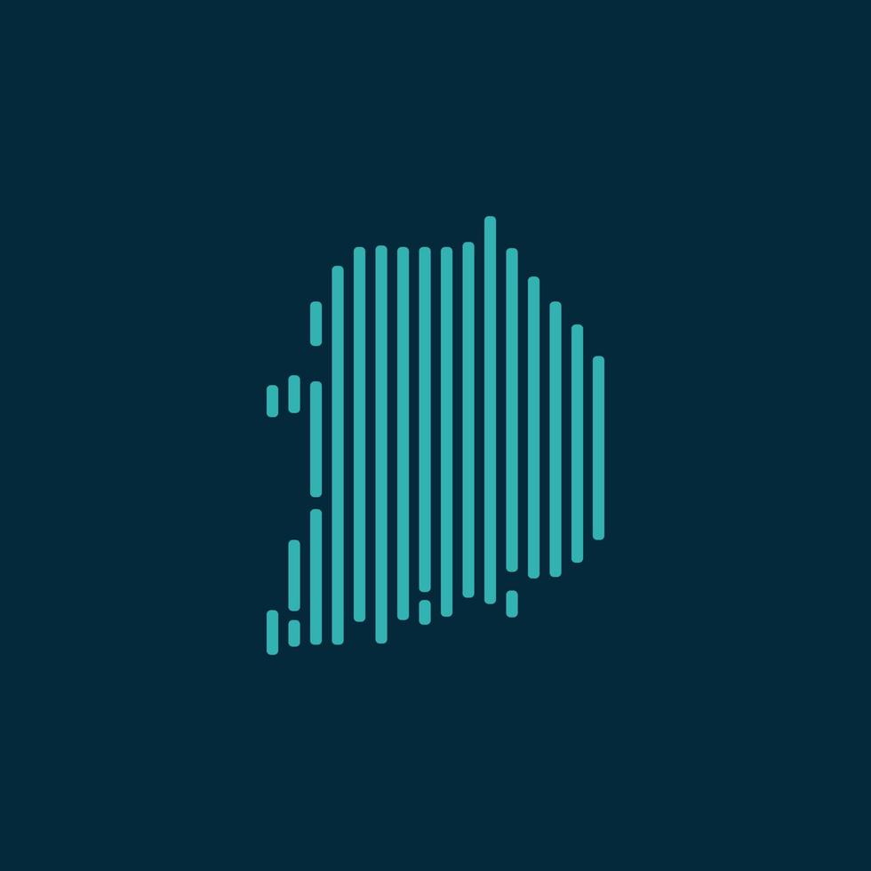 Vector abstract map of South Korea with blue straight rounded lines isolated on a indigo background.