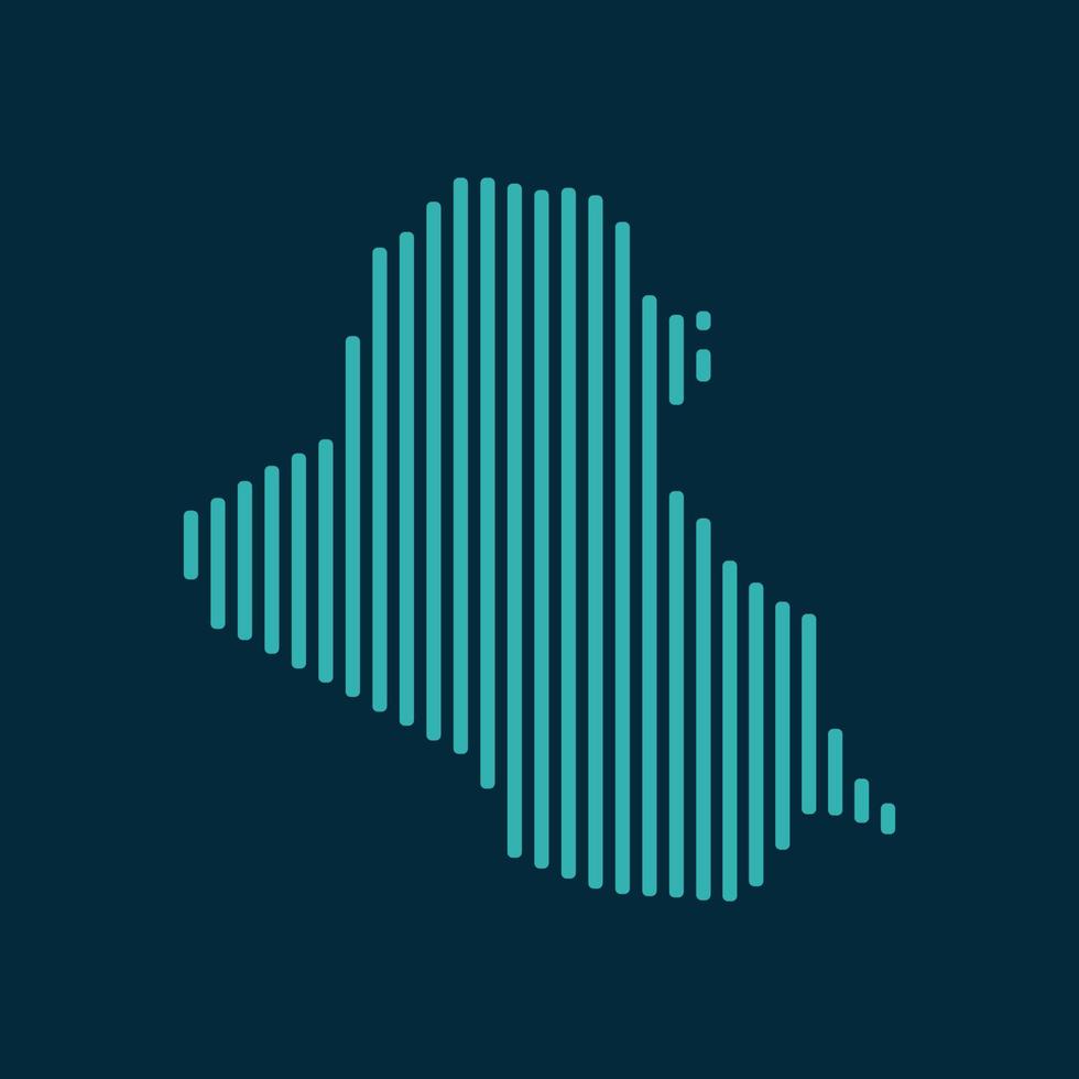 Vector abstract map of Iraq with blue straight rounded lines isolated on a indigo background.