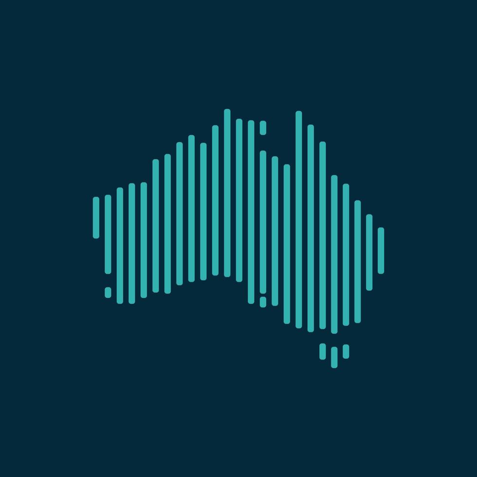 Vector abstract map of Australia with blue straight rounded lines isolated on a indigo background.