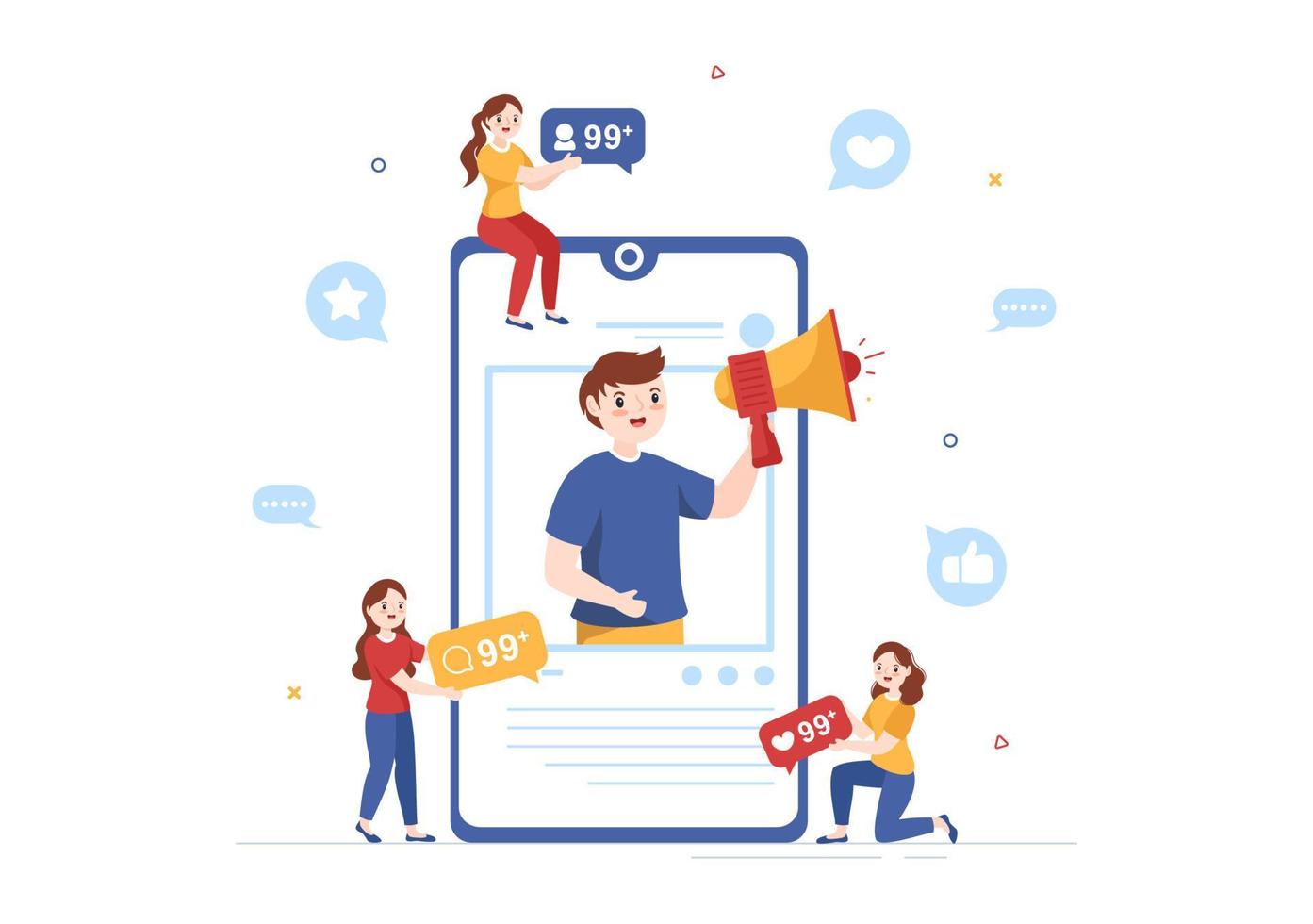 Celebrity Influencer with Posts on Internet for Advertising Marketing, Daily Life or Endorse in Flat Cartoon Hand Drawn Templates Illustration vector