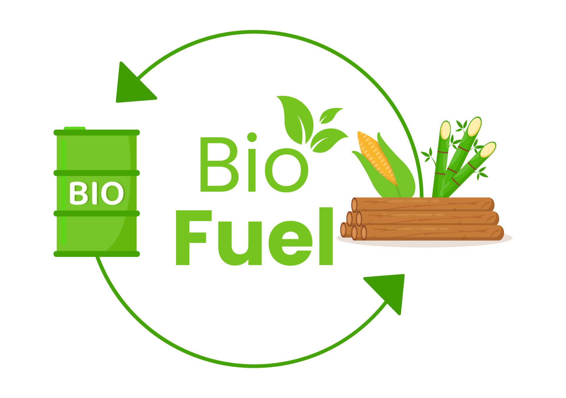 Biofuel Life Cycle Of Natural Materials And Plants With Green Barrels Biofuel Life Cycle Of Natural Materials And Plants With Green Barrels Or Biogas Production Energy In Flat Cartoon Hand Drawn Templates Illustration Vector