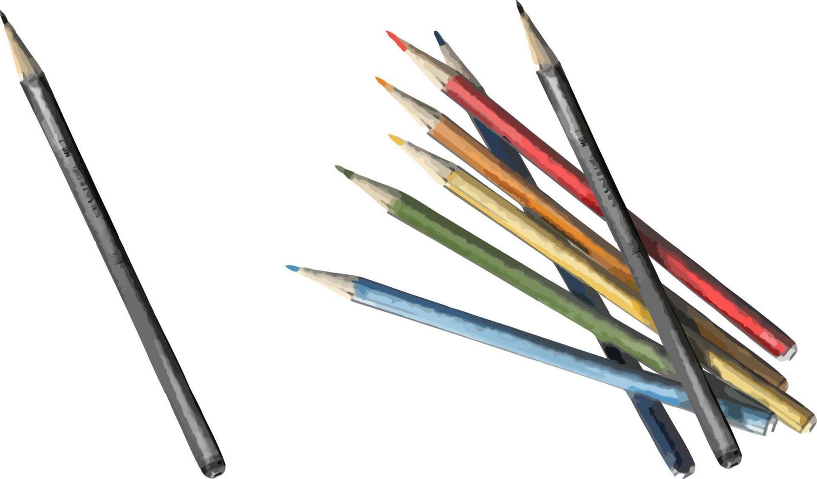 Colored pencils. Watercolor vector drawing made by hand. Vector group of colored pencils isolated on transparent background