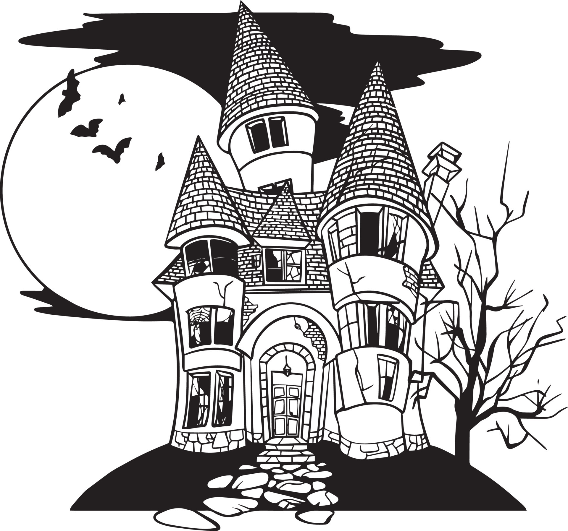 bosquejo del castillo de miedo. dibujo vectorial en blanco y negro