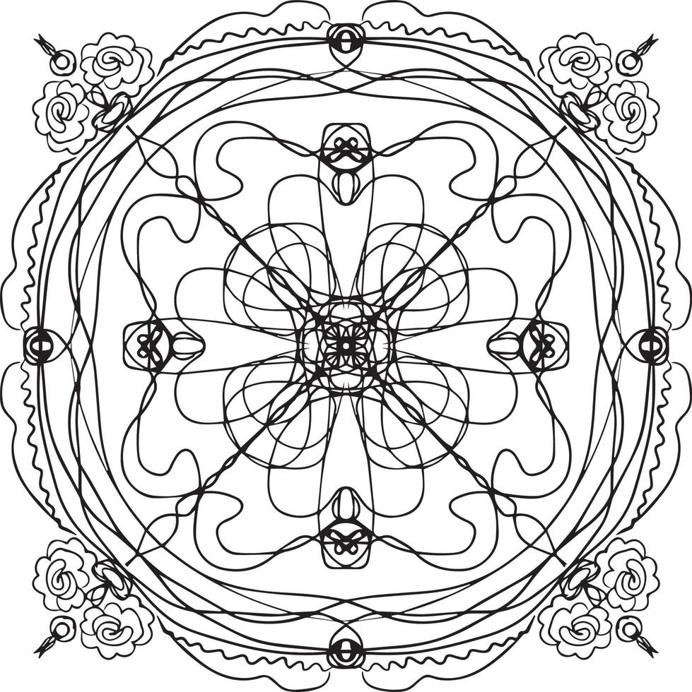 Abstract square pattern. Black and white vector drawing. For colouring books and for design.
