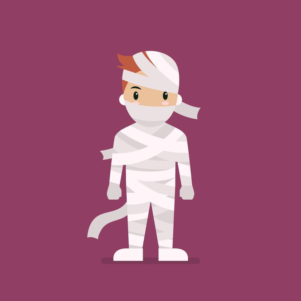 Boy dressed in mummy costume vector