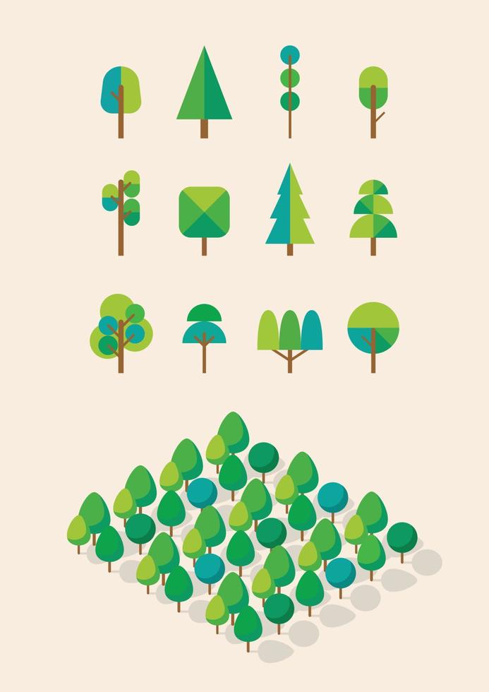 Isometric 3d trees forest vector