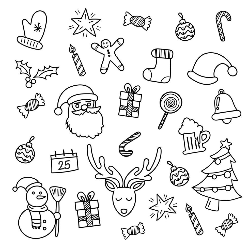 Christmas doodles hand drawn vector