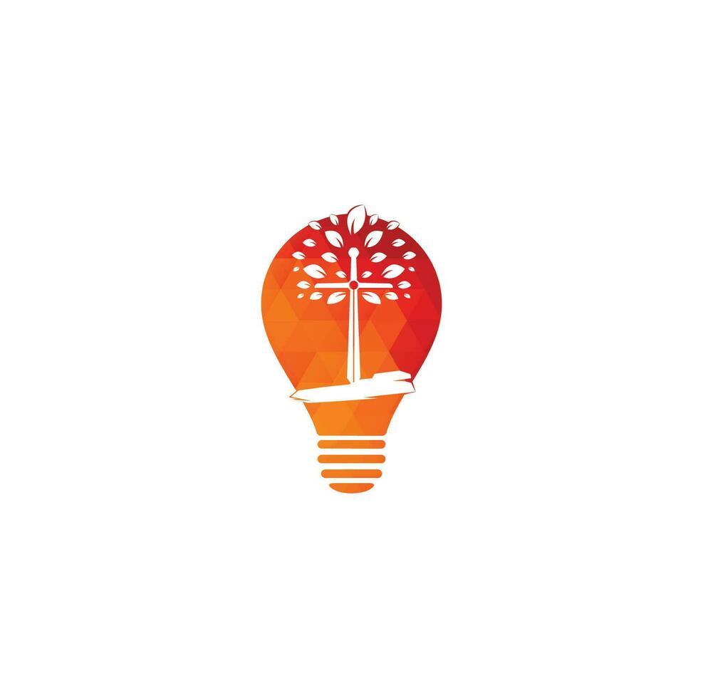 Church bulb shape concept logo. Christian church cross praying tree logo. Christian Sword Church Cross logo design vector