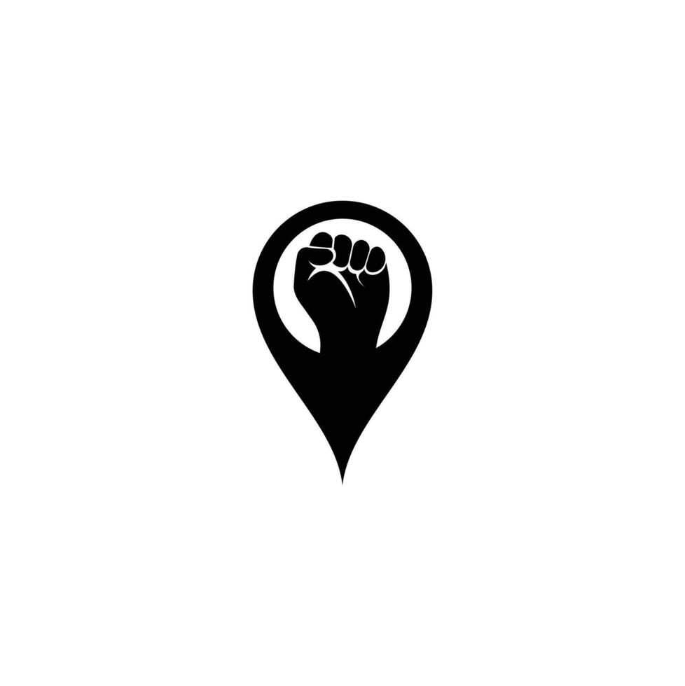 Fist hand power logo. Fist map pin shape concept logo design vector