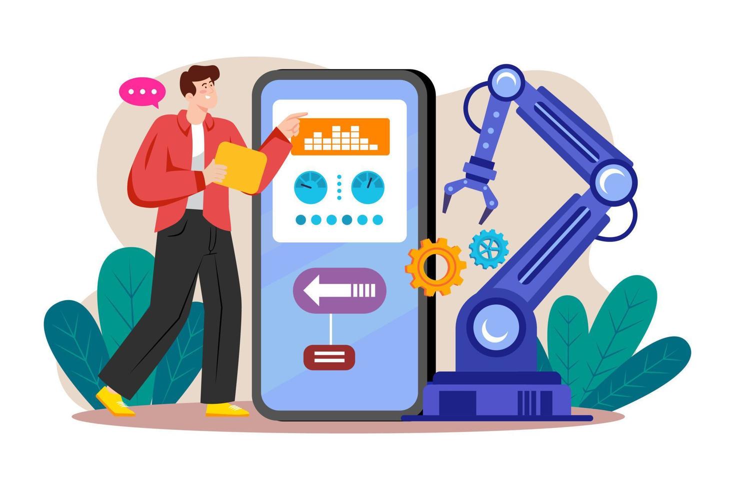 Production Automation with mobile app vector