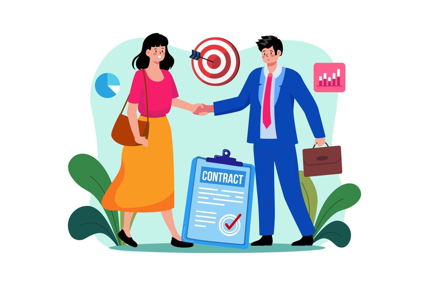 Woman and man  business contract vector