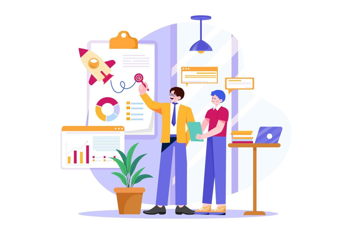 Workers are discussing their future project vector