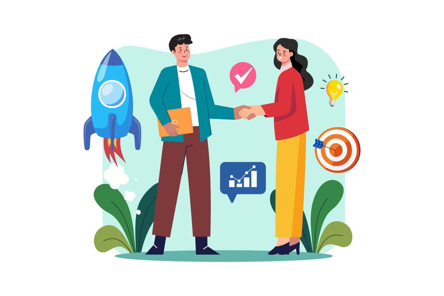 Business man shakes hands with partners to develop business vector