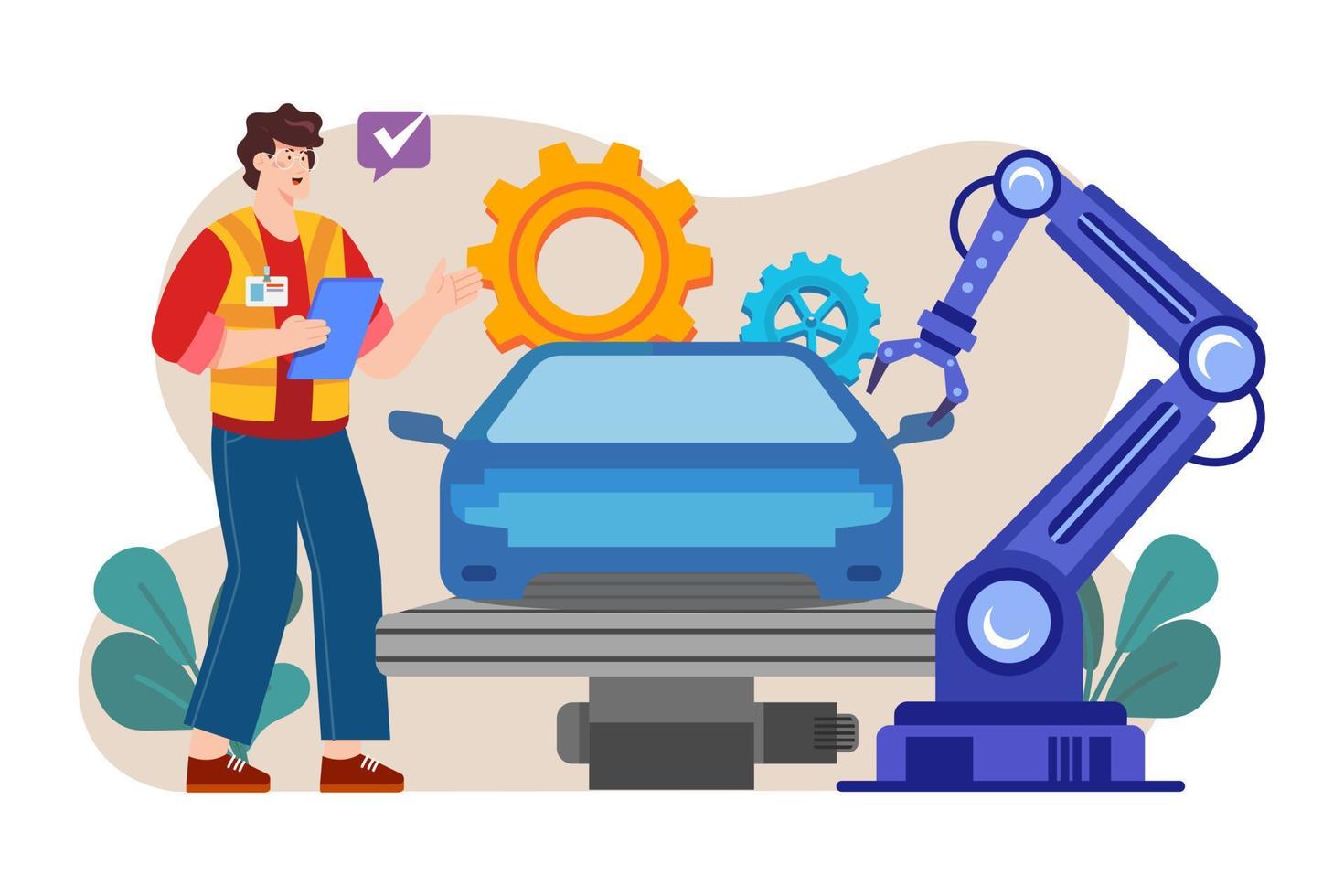 Automated car production Illustration concept on white background vector