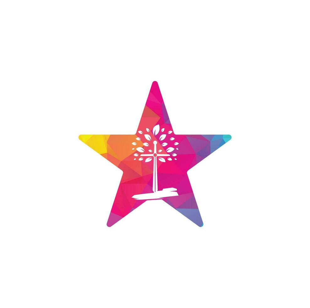 Church star shape concept logo. Christian church cross praying tree logo. Christian Sword Church Cross logo design. vector
