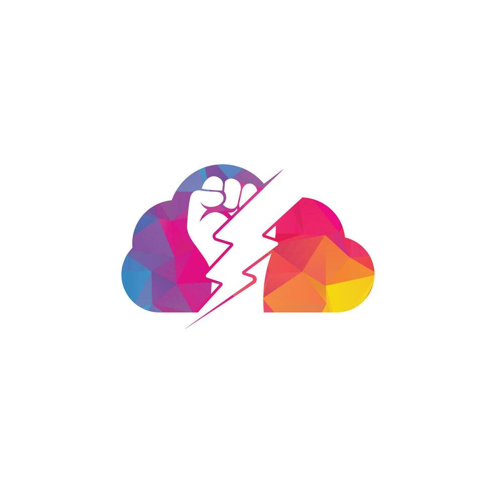 Fist Thunder Power cloud shape concept Logo Design. Hand hold thunder logo design. vector