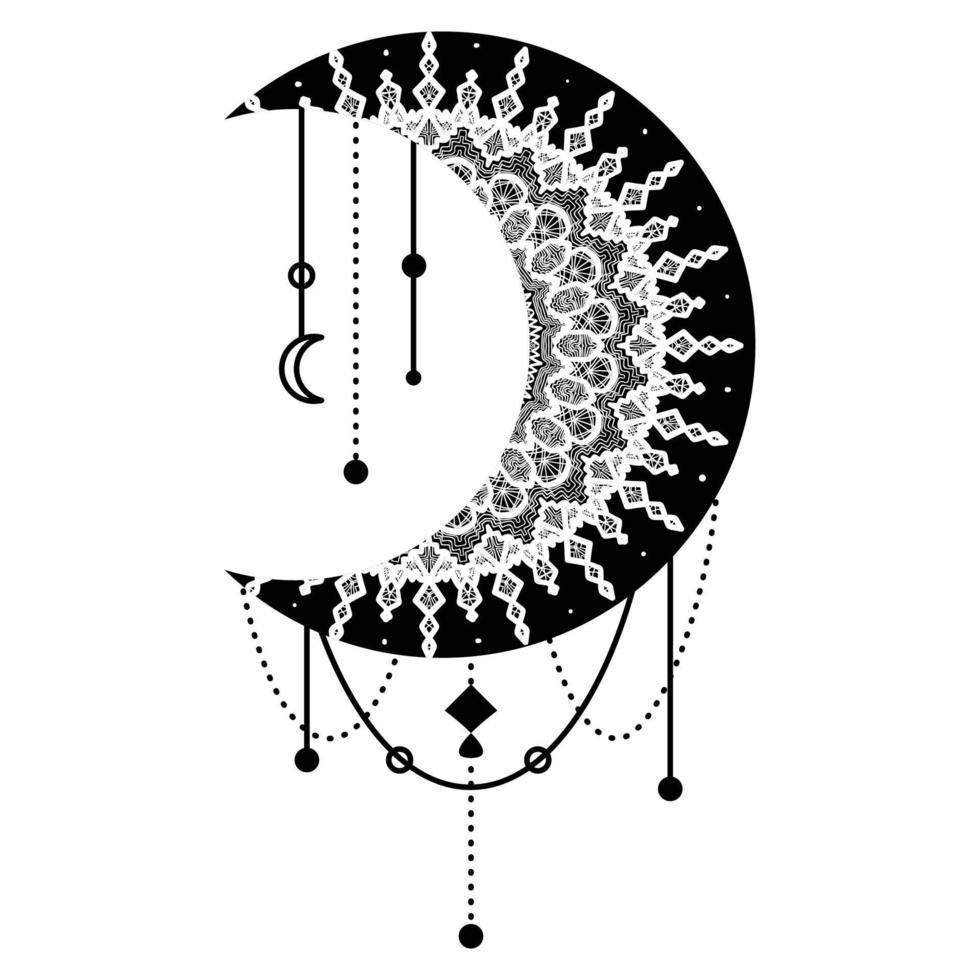 Hand Drawn Moon with Flowers, Mandalas and Paisley vector