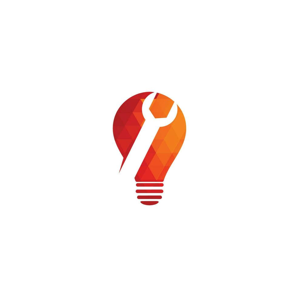 wrench bulb shape concept logo design template vector. Wrench repair logo icon with swoosh graphic element vector