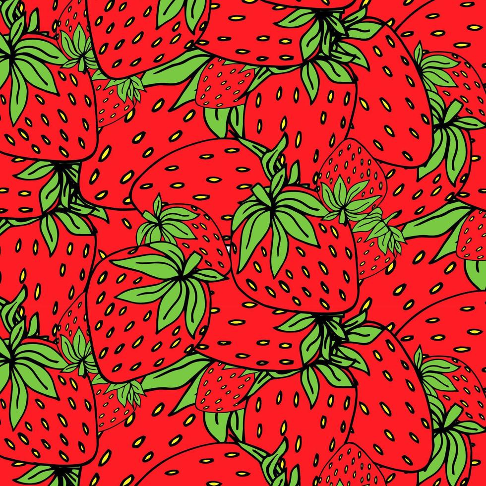 Strawberries hand drawn pattern background vector