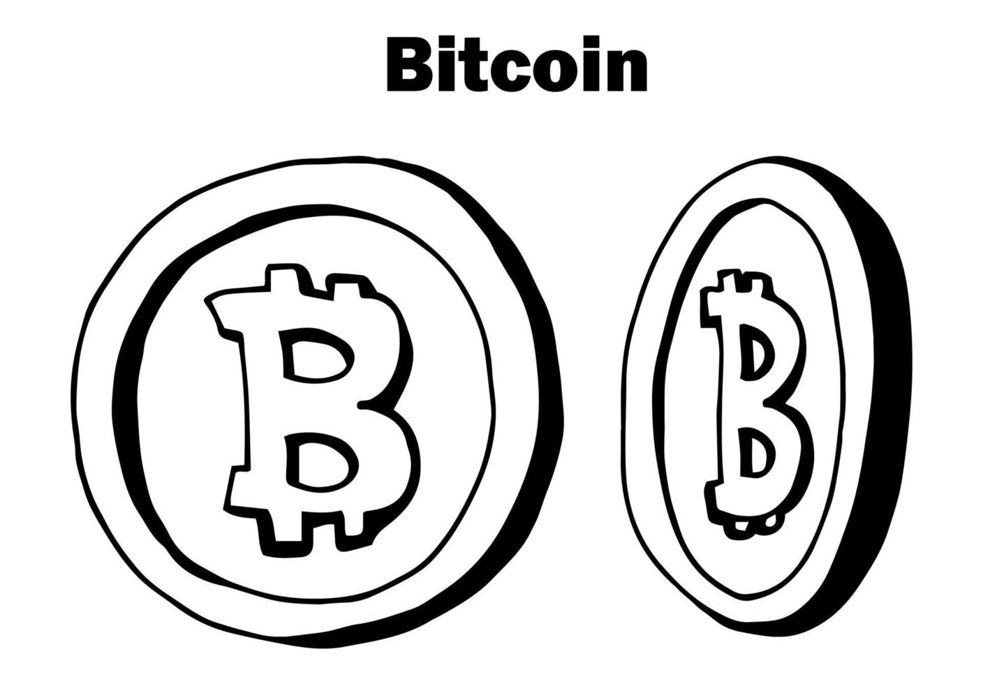 Doodle icons of coins on the isolated white background. Cryptocurrency bitcoin. Symbols of currencies in hand drawn sketch style. Vector illustration. Business, economy concept.