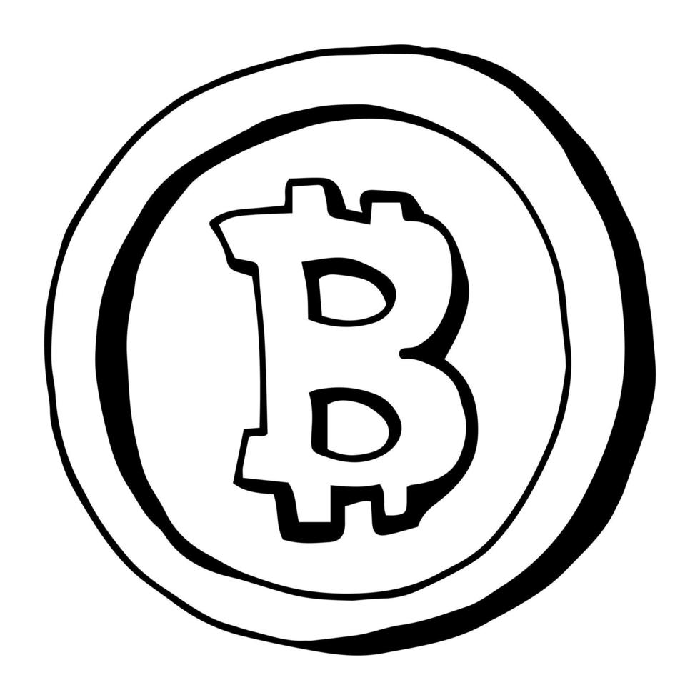 símbolo de bitcoin garabato aislado sobre fondo blanco. diseño de garabato de bitcoin vector