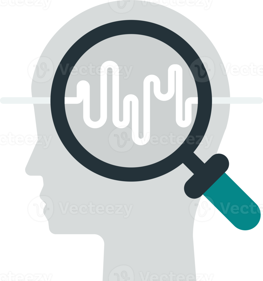 human head and magnifying glass illustration in minimal style png