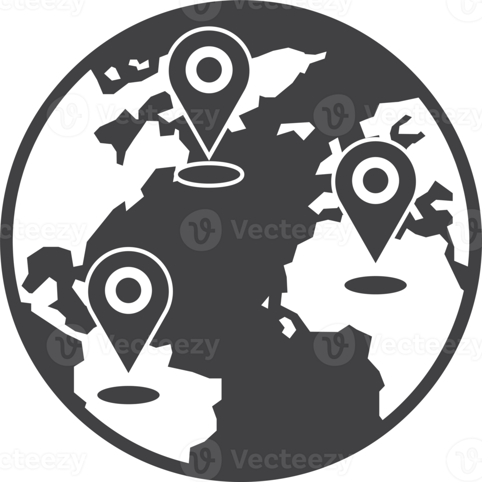 épingles de localisation et illustration de globes dans un style minimal png