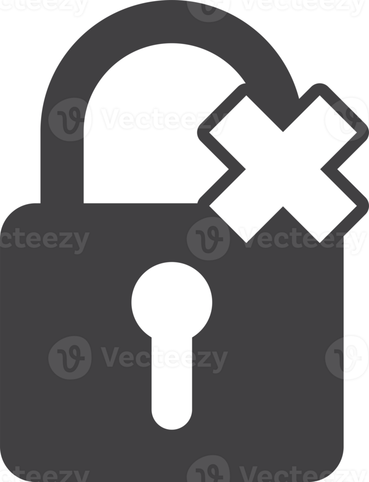 padlock and wrong mark illustration in minimal style png